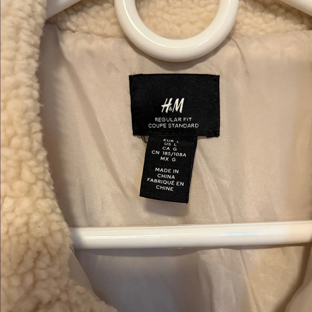 H&M Beige Sherpa Shacket - Men's Button-Up Fleece Jacket